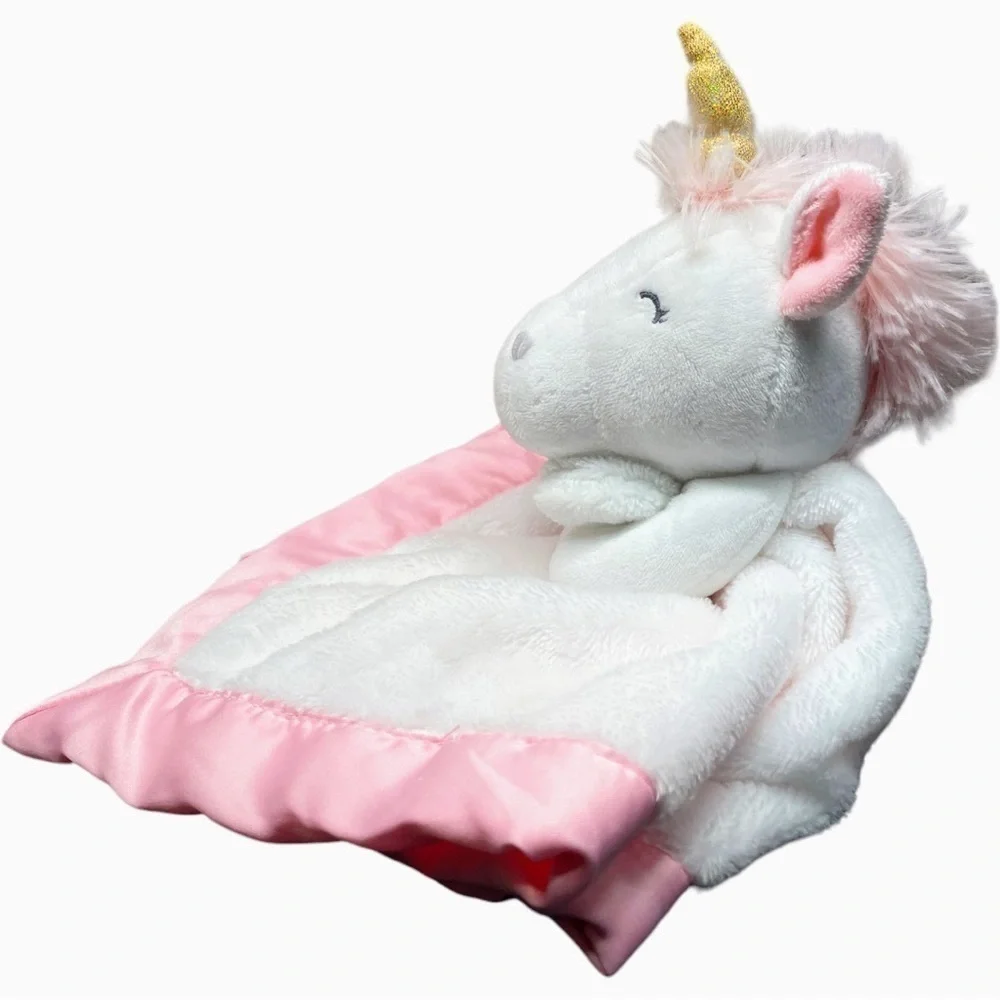 Carters Unicorn Lovey Girls Security Blanket Plush White Pink Cuddle Buddy Satin - Picture 4 of 12